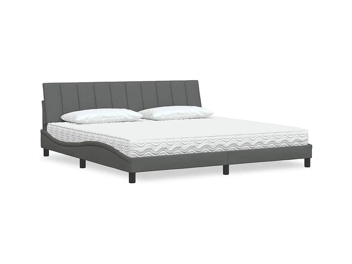 Lit avec matelas gris foncé 200x200 cm tissu