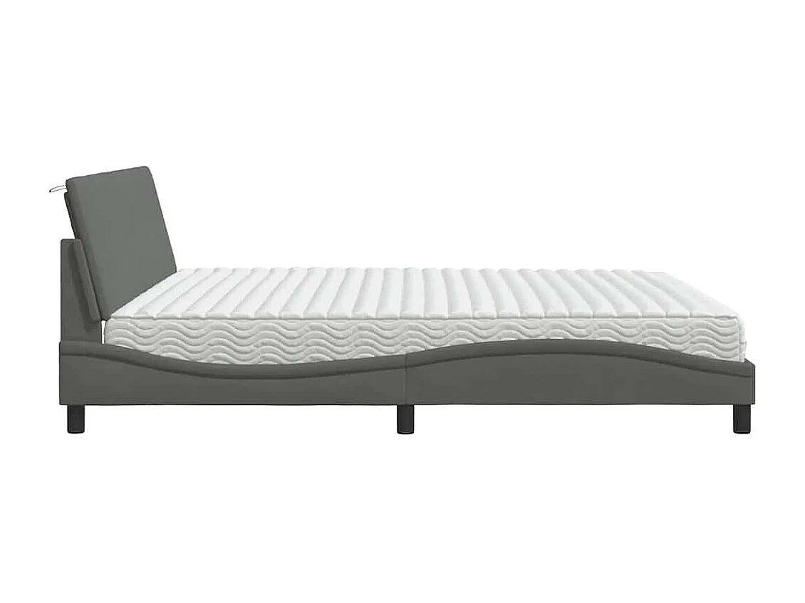 Lit avec matelas gris foncé 200x200 cm tissu