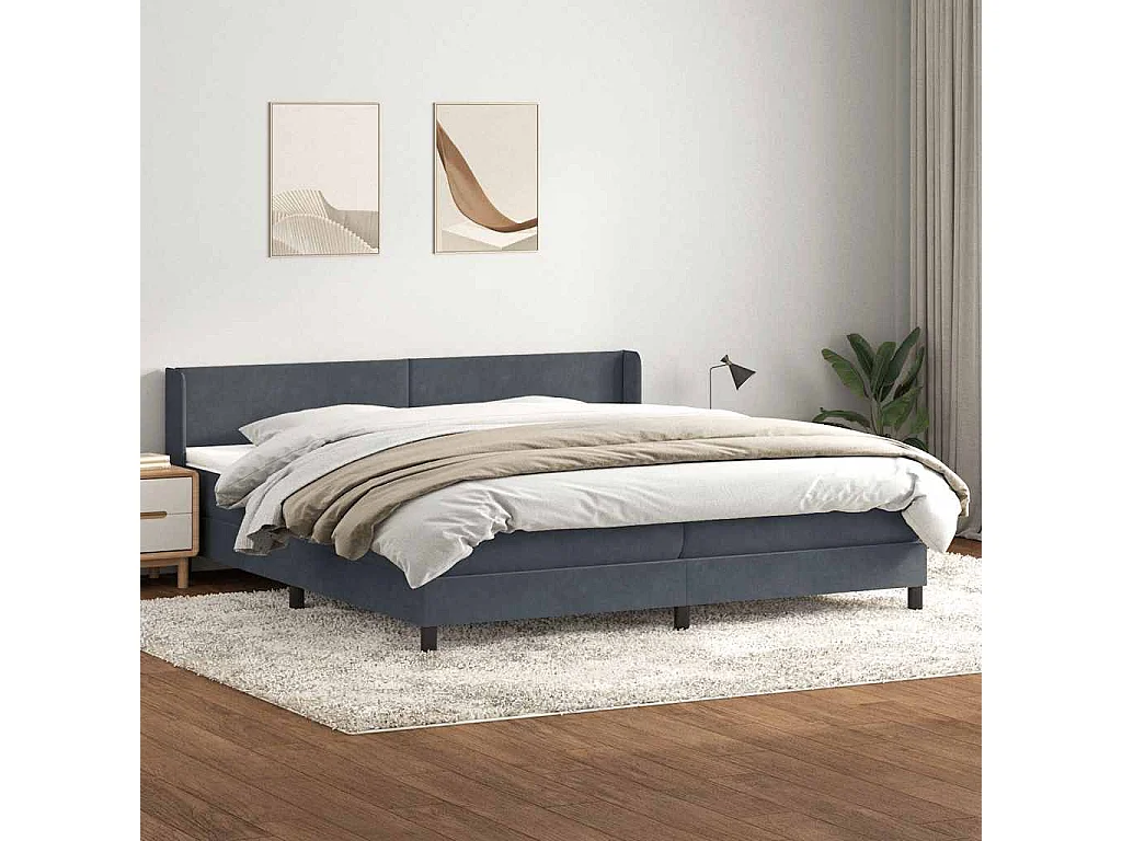 Cama box spring con colchón terciopelo gris oscuro 180x210 cm