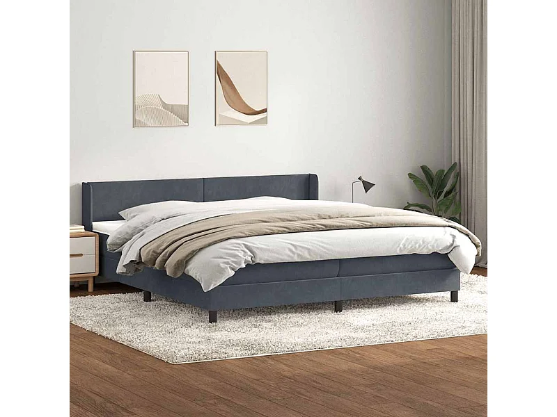 Cama box spring con colchón terciopelo gris oscuro 180x210 cm