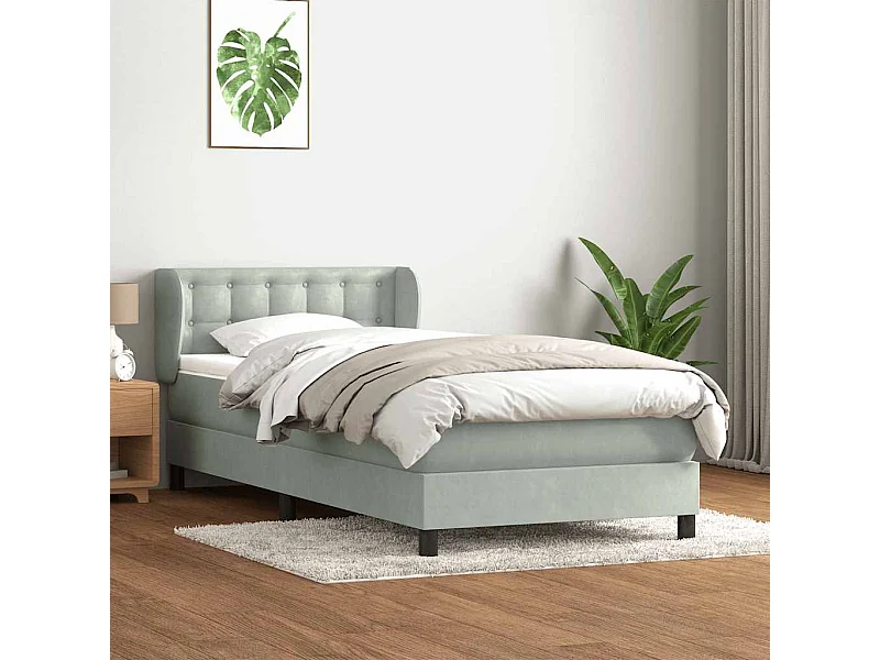 Cama box spring con colchón terciopelo gris claro 100x210 cm
