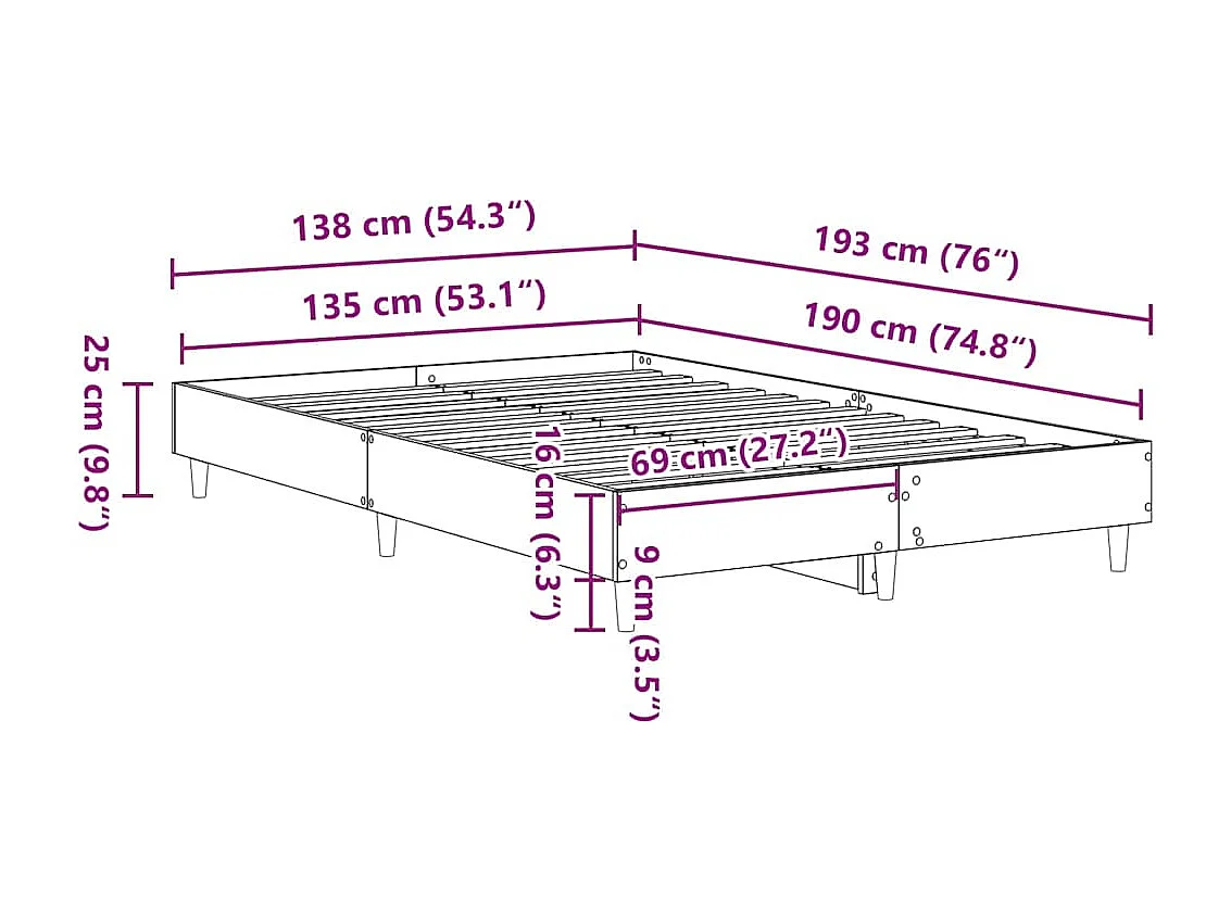 Estrutura de cama sem colchão 135x190 cm cinza sonoma