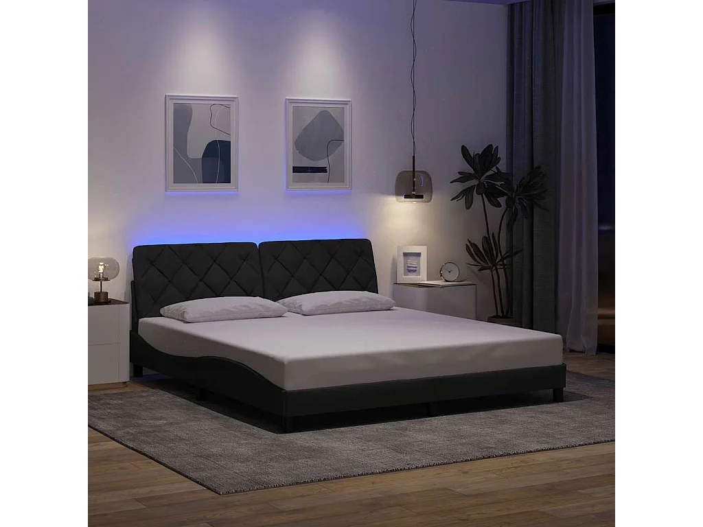 Cadre de lit avec LED sans matelas gris foncé 180x200 cm tissu