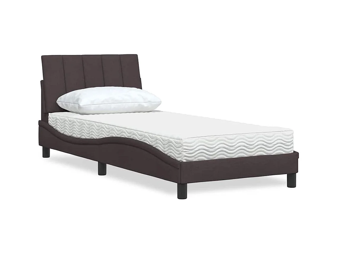 Cama con colchón tela marrón oscuro 90x200 cm
