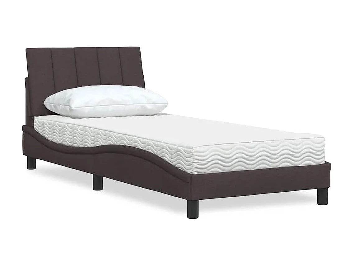 Lit avec matelas marron foncé 90x200 cm tissu