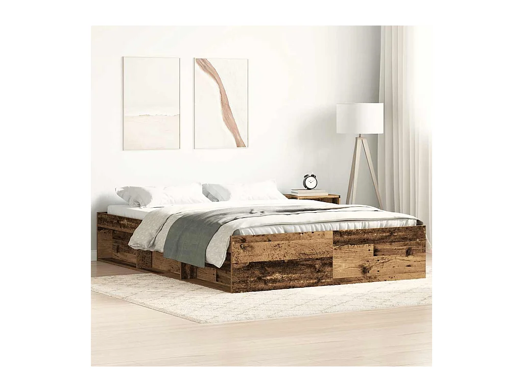 Cadre de lit sans matelas vieux bois 140x190 cm bois ingénierie