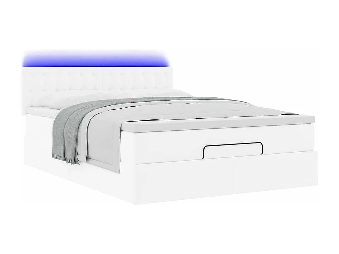 Cadre de lit ottoman et matelas blanc pur 140x190 cm similicuir