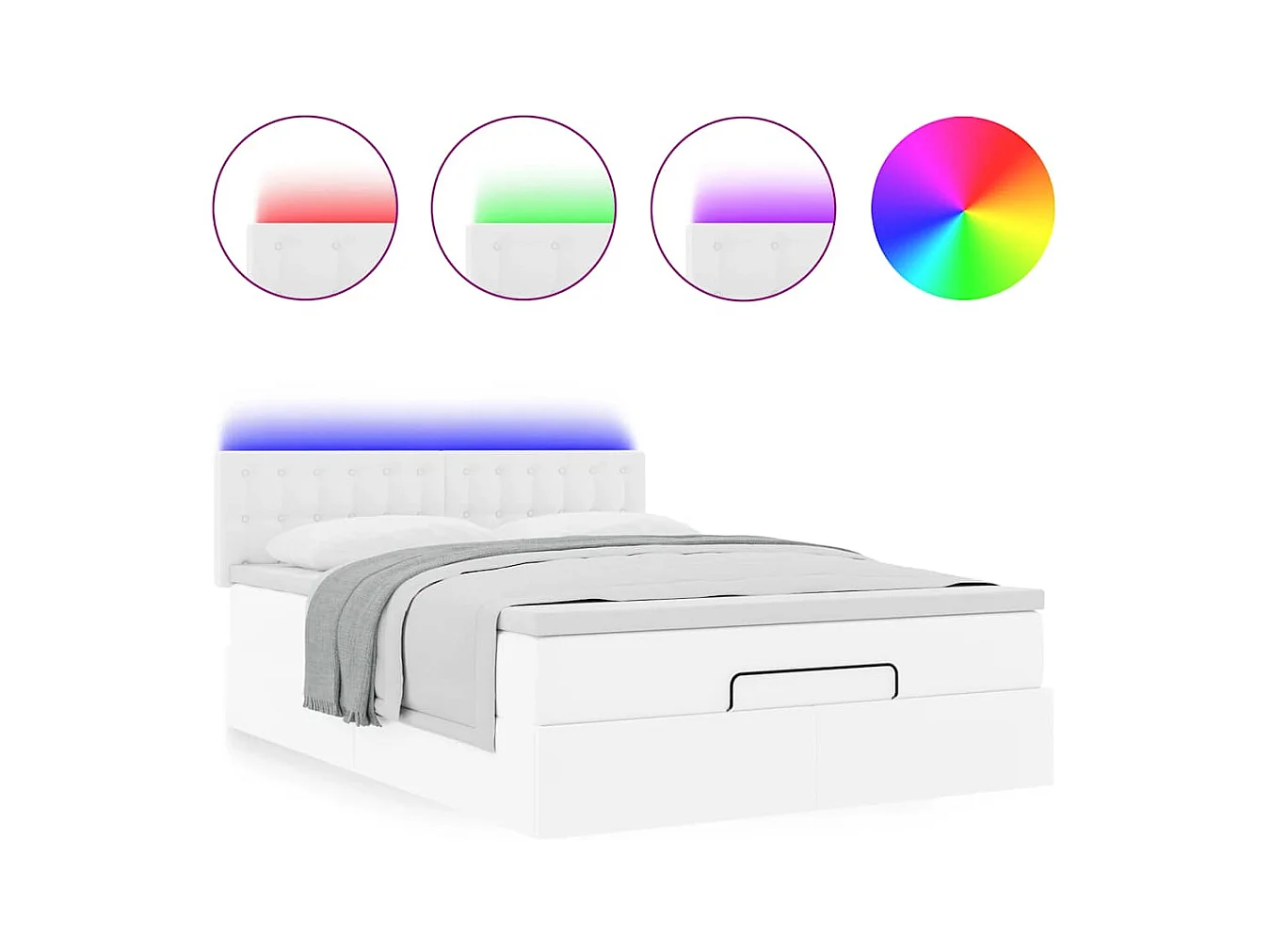 Cadre de lit ottoman et matelas blanc pur 140x190 cm similicuir