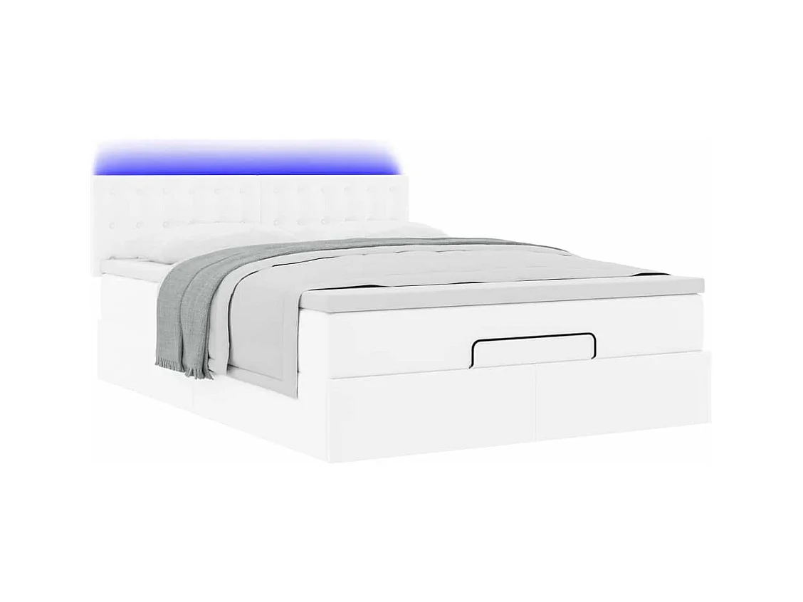 Cadre de lit ottoman et matelas blanc pur 140x190 cm similicuir