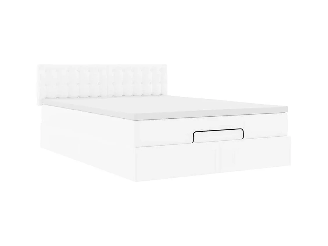 Cadre de lit ottoman et matelas blanc pur 140x190 cm similicuir