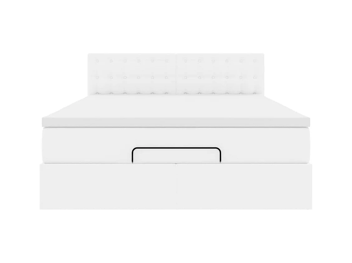 Cadre de lit ottoman et matelas blanc pur 140x190 cm similicuir