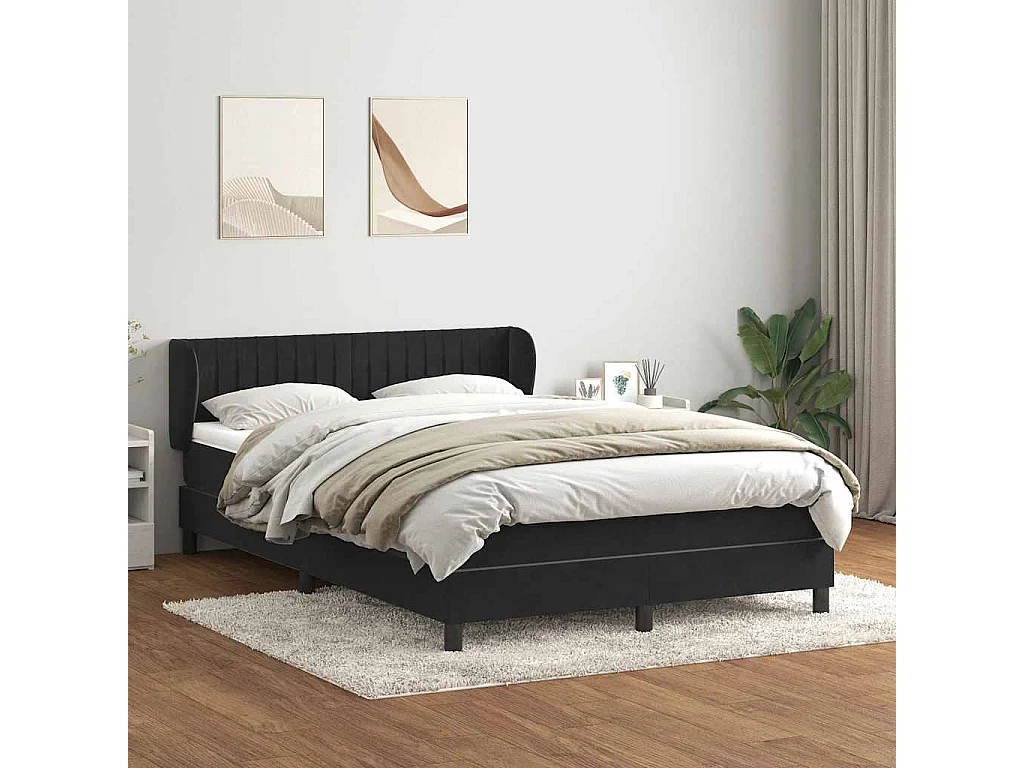 Sommier à lattes de lit avec matelas noir 140x210 cm velours