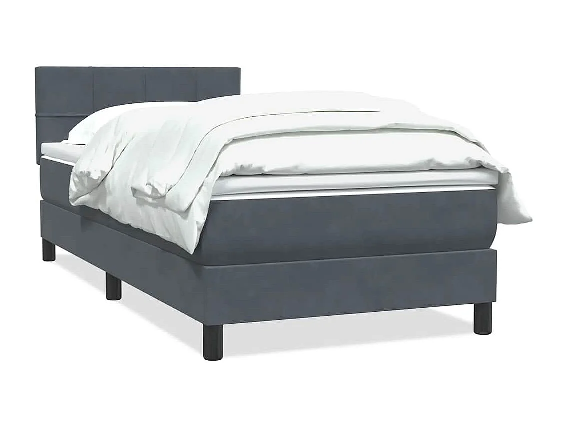 Cama box spring con colchón terciopelo gris oscuro 80x220 cm