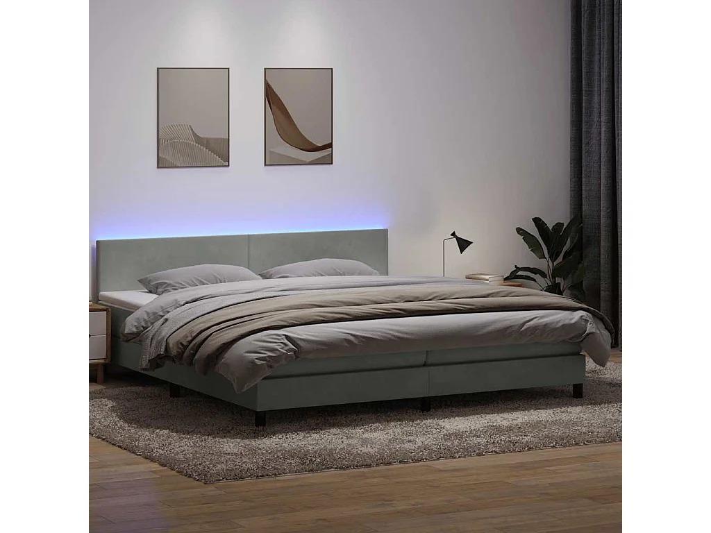 Cama box spring con colchón terciopelo gris claro 180x210 cm