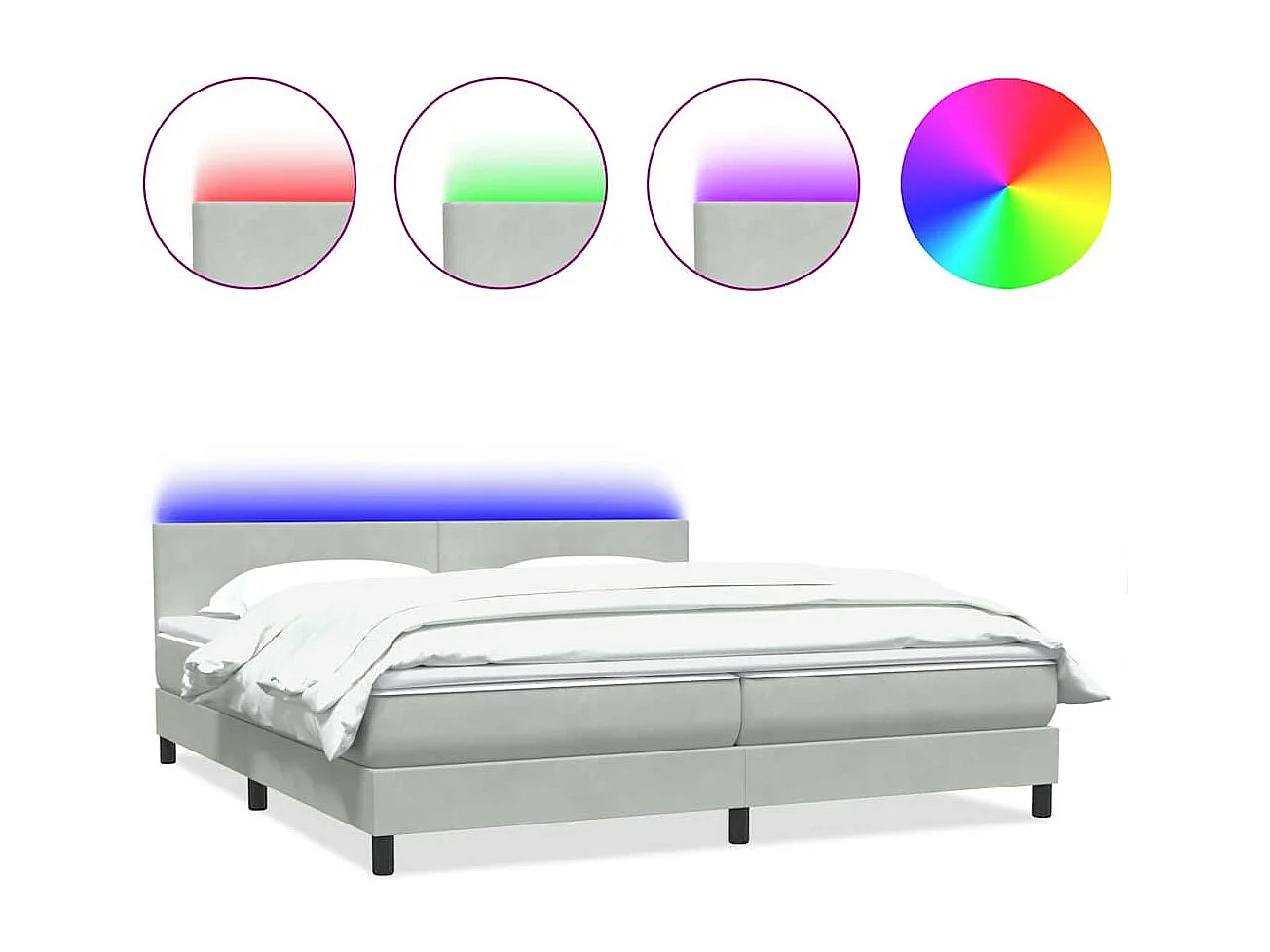 Cama box spring con colchón terciopelo gris claro 180x210 cm