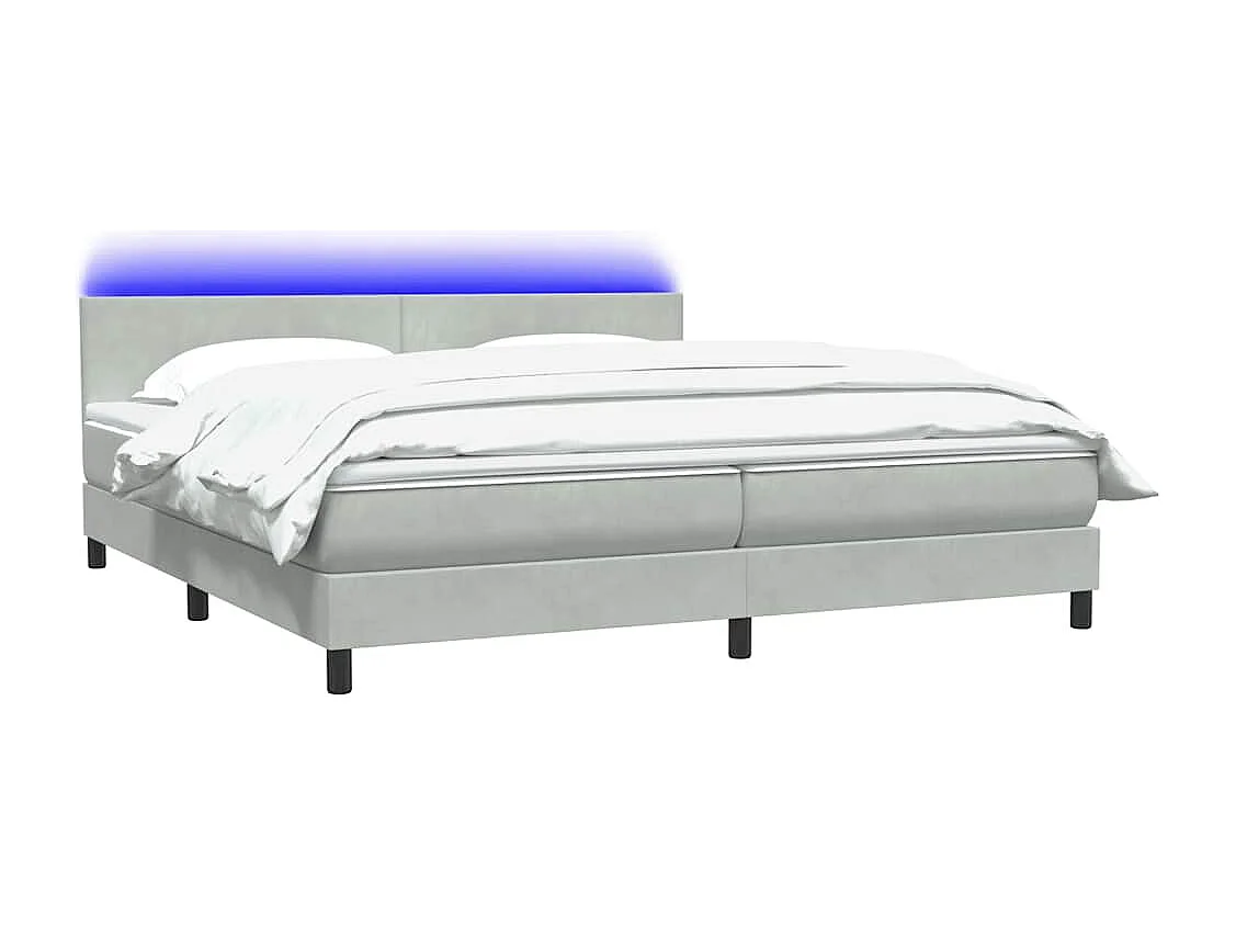 Cama box spring con colchón terciopelo gris claro 180x210 cm