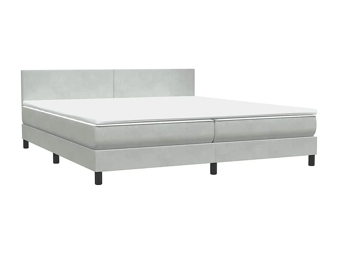 Cama box spring con colchón terciopelo gris claro 180x210 cm