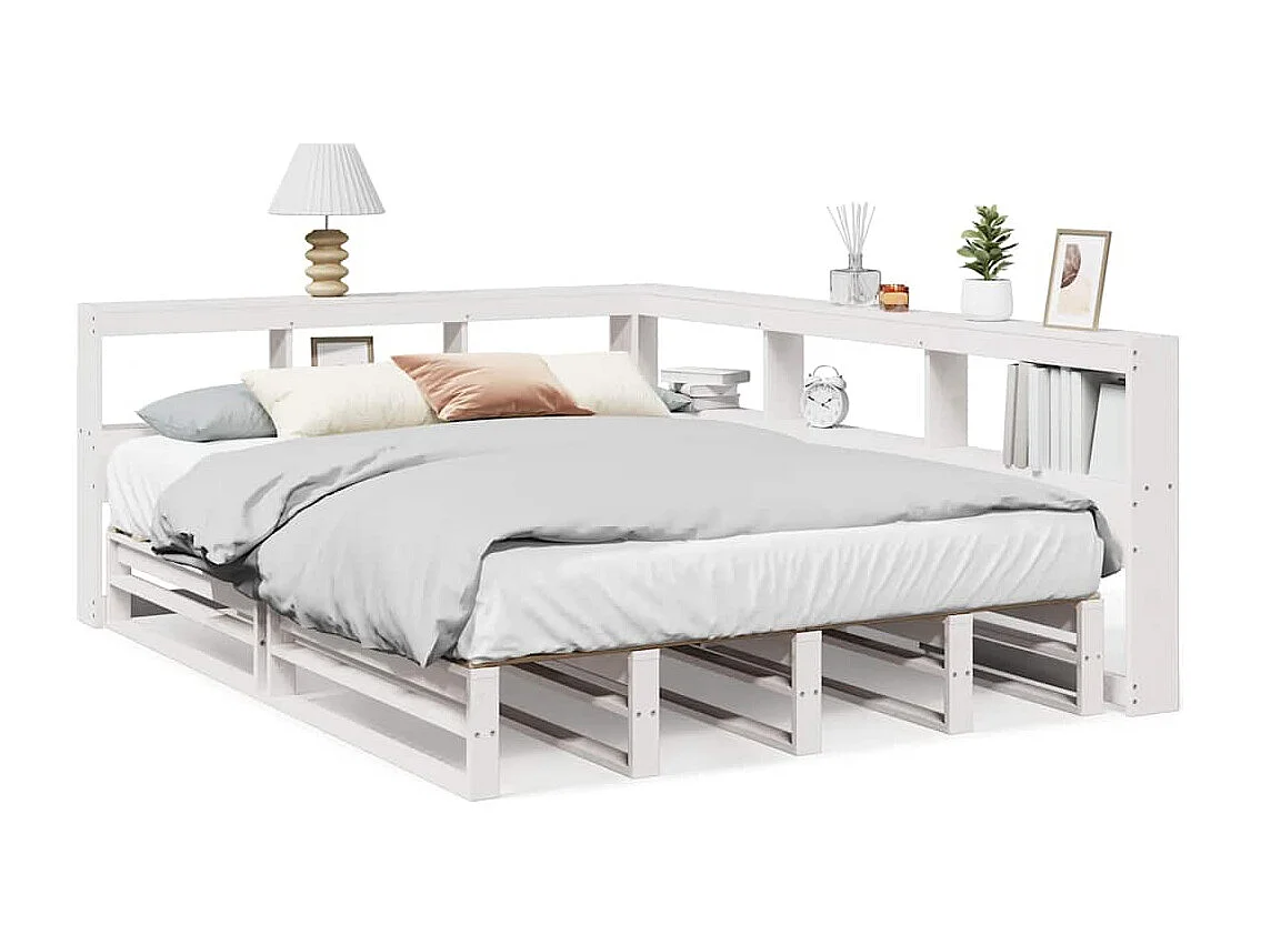 Cama com estante sem colchão 135x190 cm pinho maciço branco