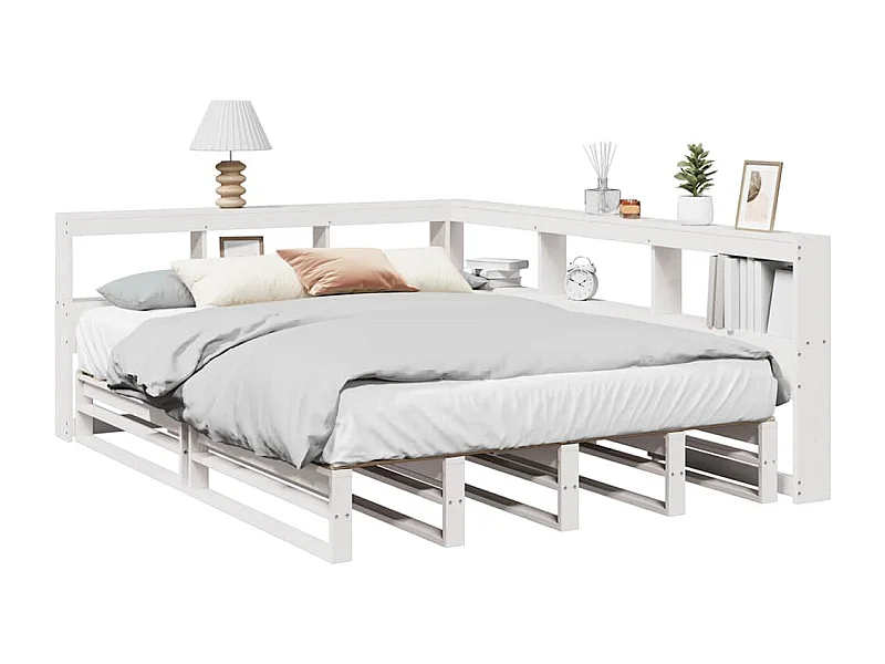Cama con estantería sin colchón madera maciza blanca 135x190 cm