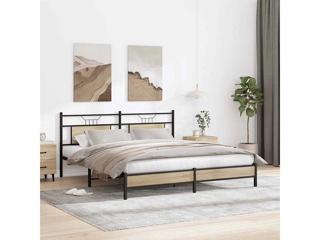 Estrutura de cama sem colchão 183x213 cm carvalho sonoma