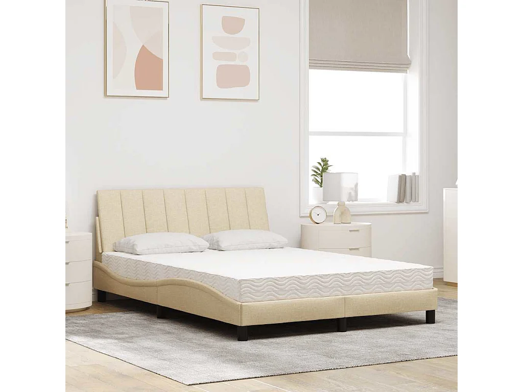 Cama con colchón tela color crema 140x190 cm