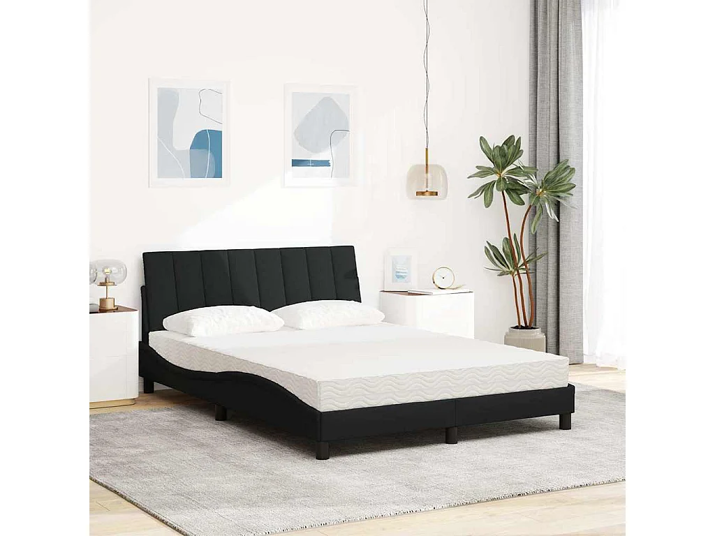 Lit avec matelas noir 140x200 cm tissu