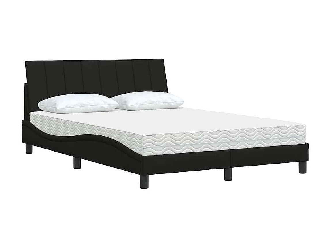 Lit avec matelas noir 140x200 cm tissu