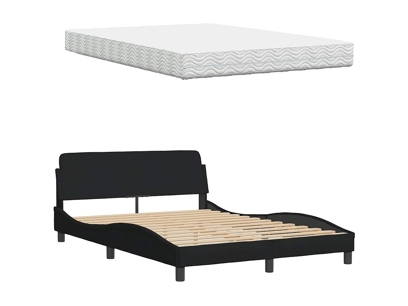 Lit avec matelas noir 140x200 cm tissu