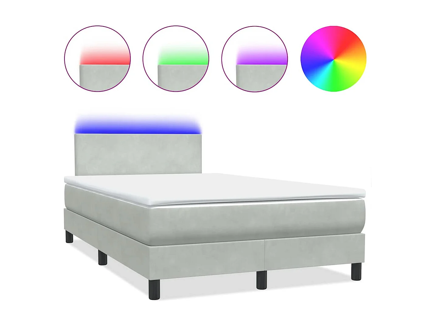 Cama box spring con colchón terciopelo gris claro 120x220 cm