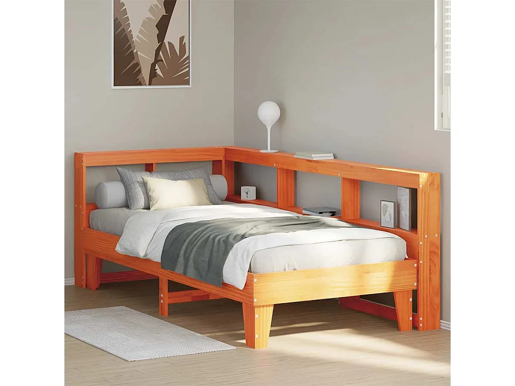 Cama con estantería sin colchón madera maciza marrón 75x190 cm