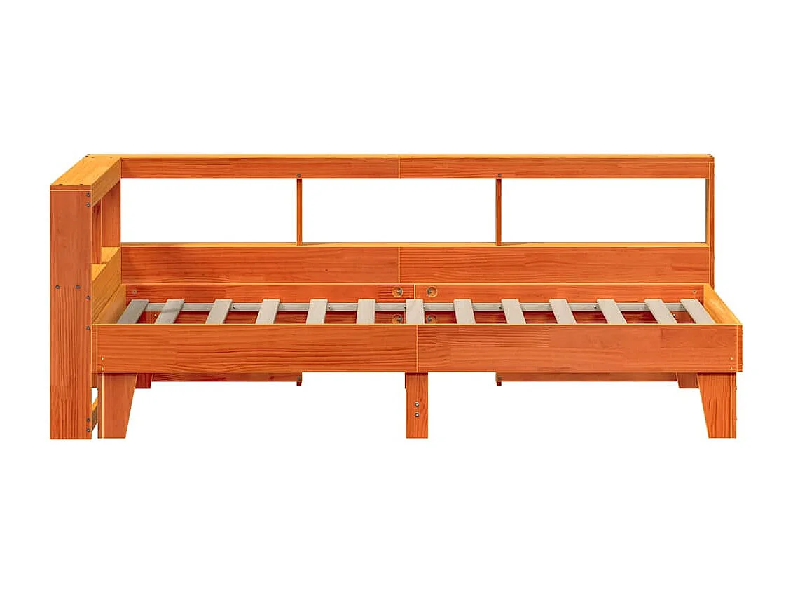 Cama con estantería sin colchón madera maciza marrón 75x190 cm
