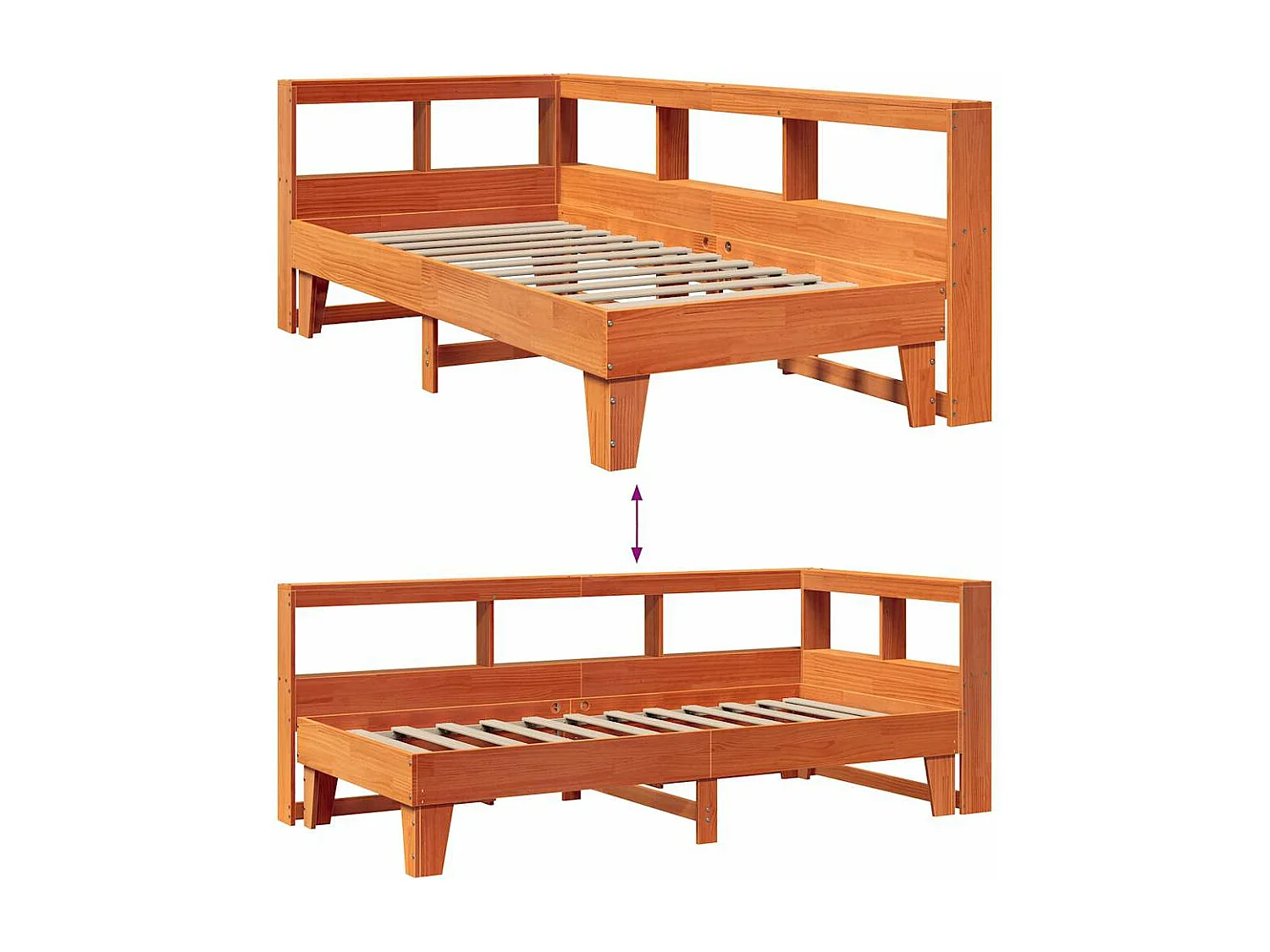 Cama con estantería sin colchón madera maciza marrón 75x190 cm