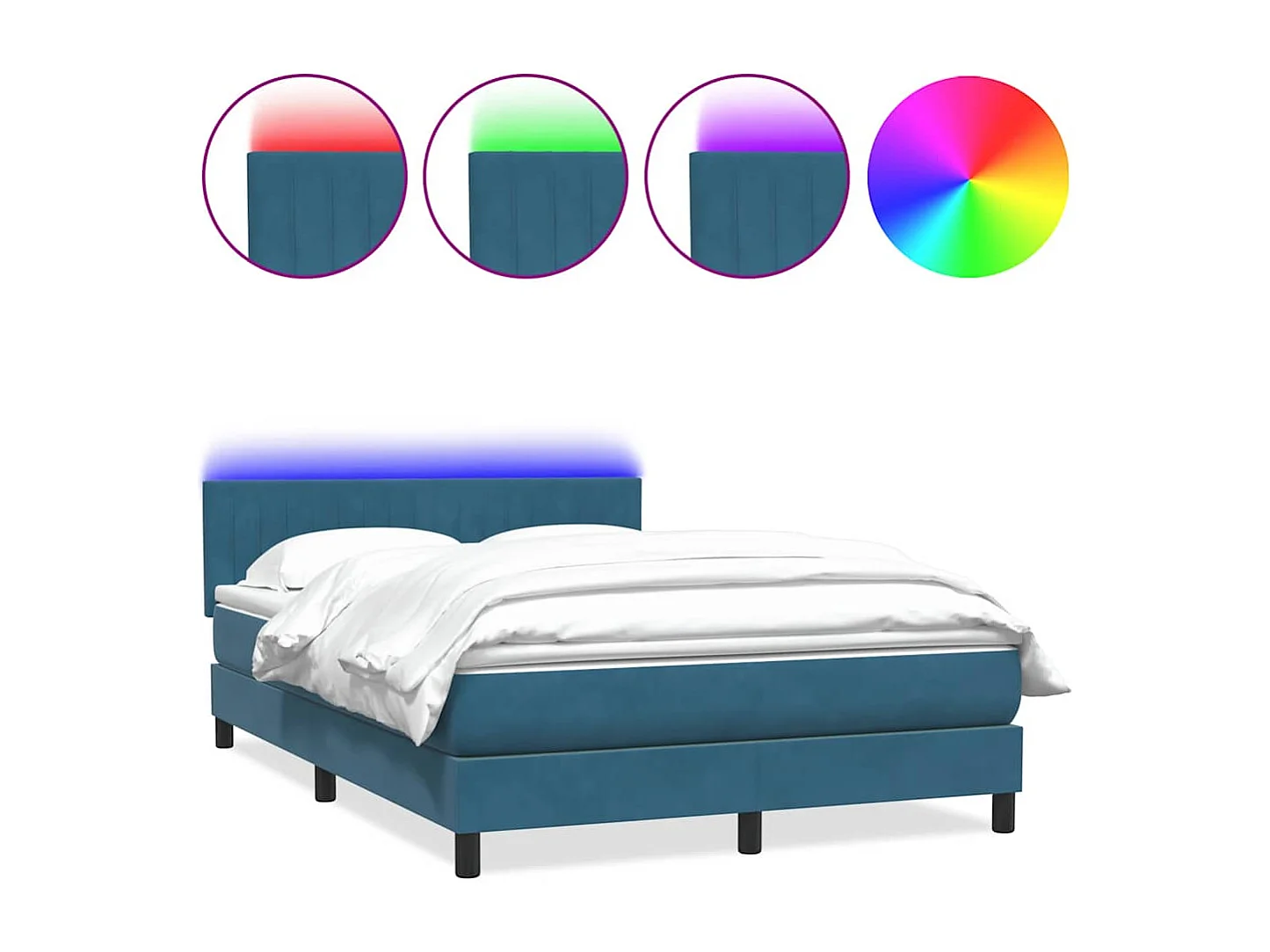 Cama box spring con colchón terciopelo azul oscuro 140x210 cm