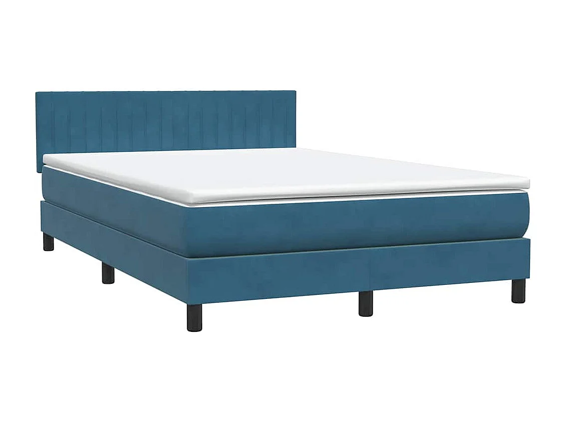 Cama box spring con colchón terciopelo azul oscuro 140x210 cm