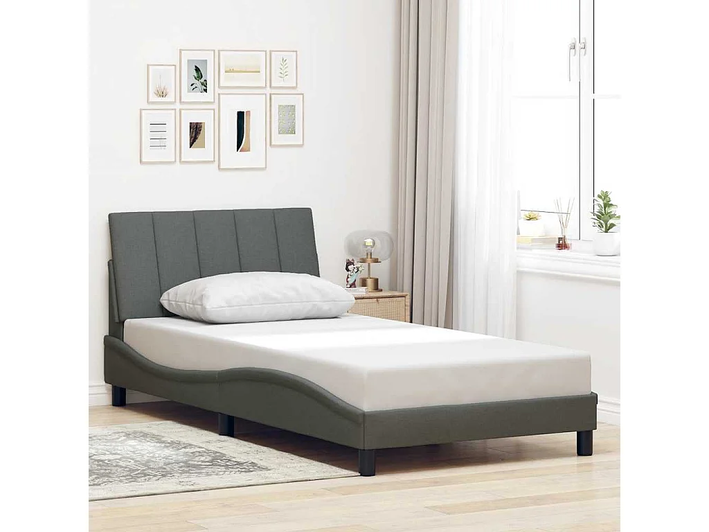 Estrutura de cama sem colchão 100x200 cm tecido cinzento-escuro