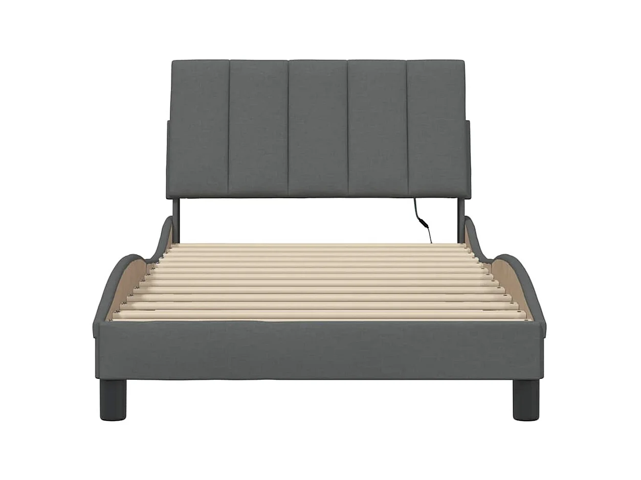 Estrutura de cama sem colchão 100x200 cm tecido cinzento-escuro