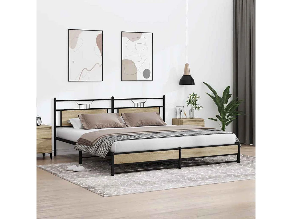 Bedframe zonder matras metaal sonoma eikenkleurig 193x203 cm
