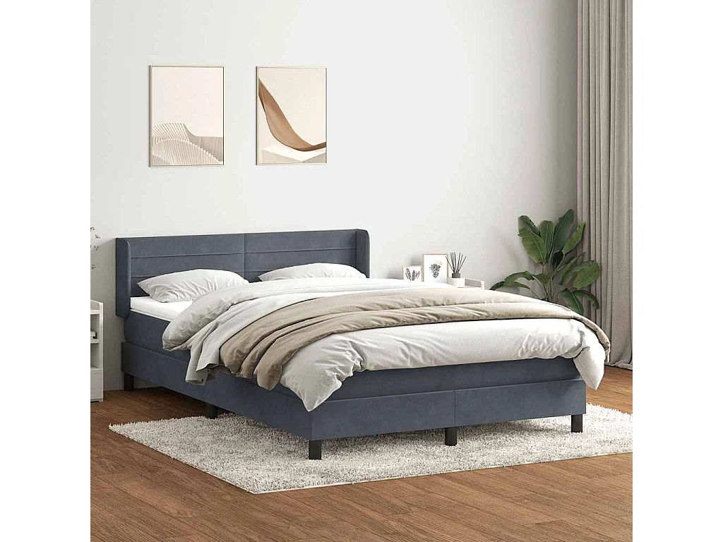 Cama com molas/colchão 140x220 cm veludo cinzento-escuro