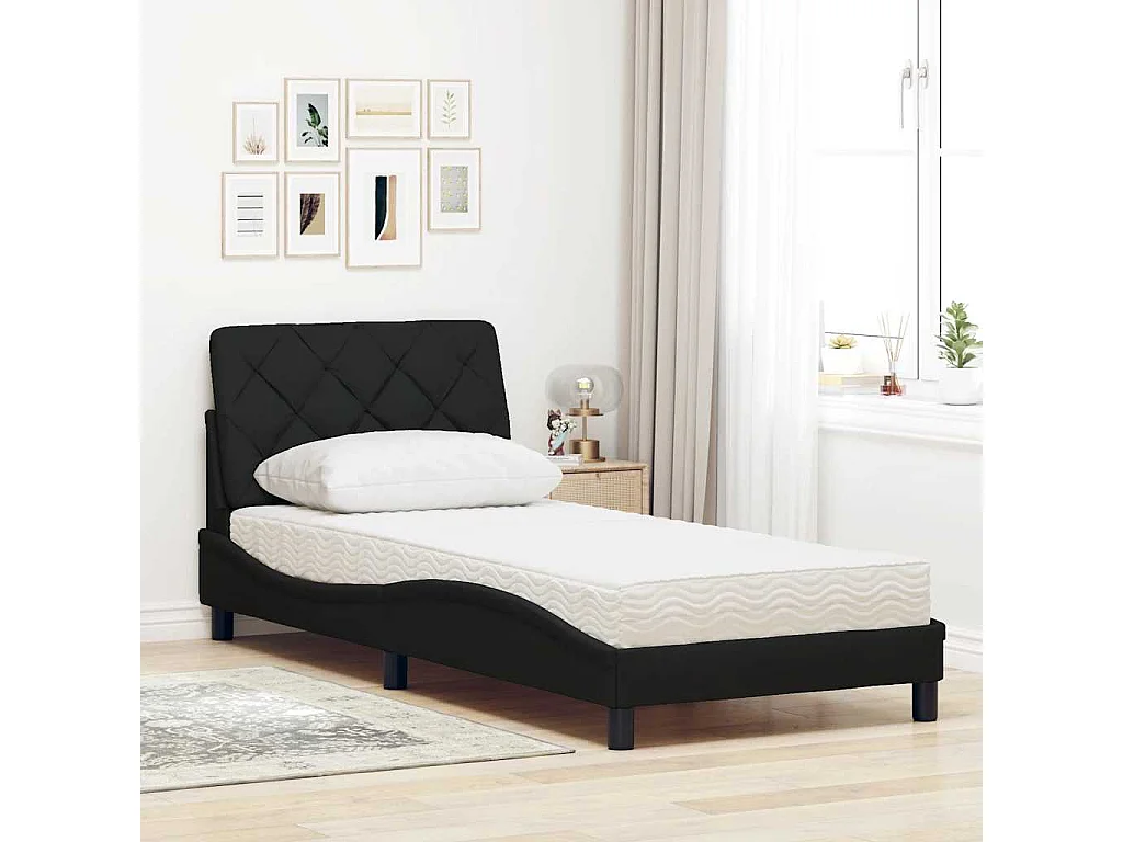 Lit avec matelas noir 80x200 cm tissu