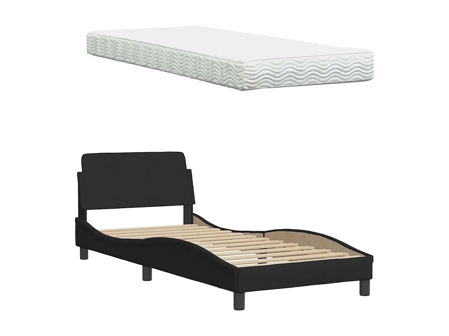 Lit avec matelas noir 80x200 cm tissu
