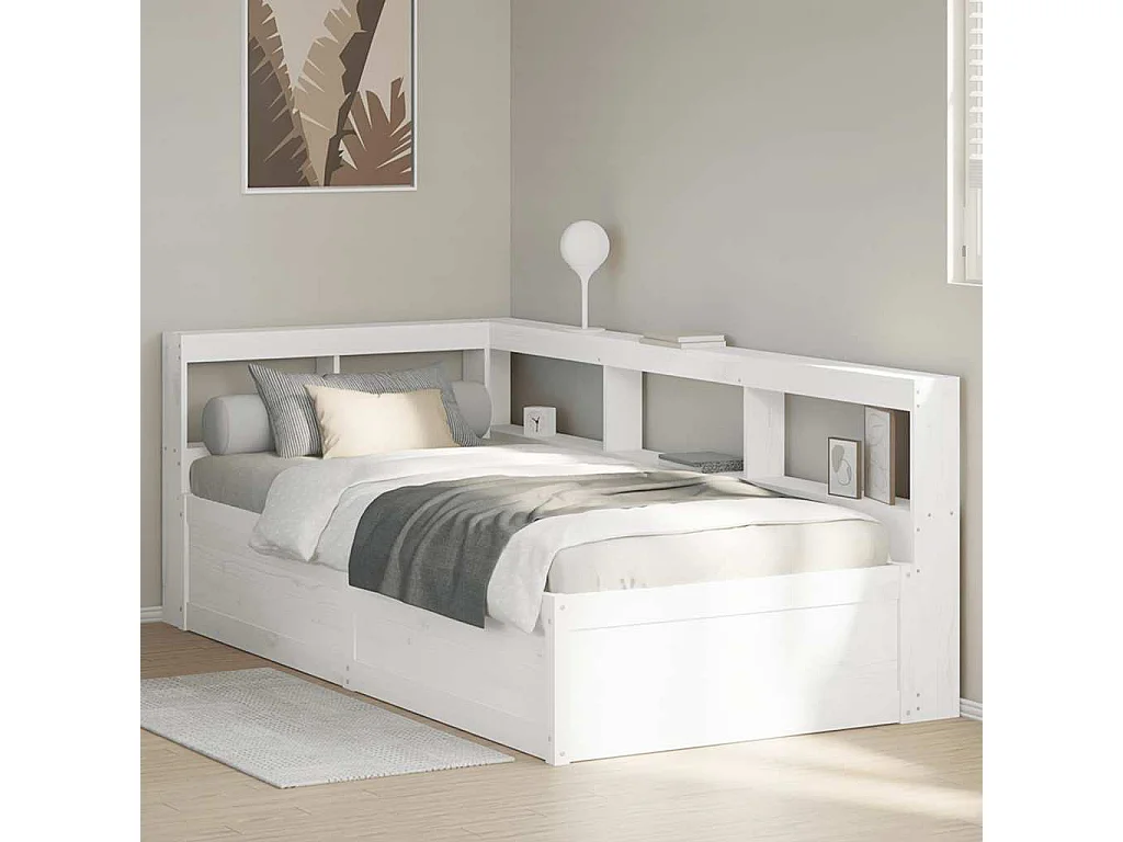 Lit bibliothèque sans matelas blanc 75x190cm bois de pin massif