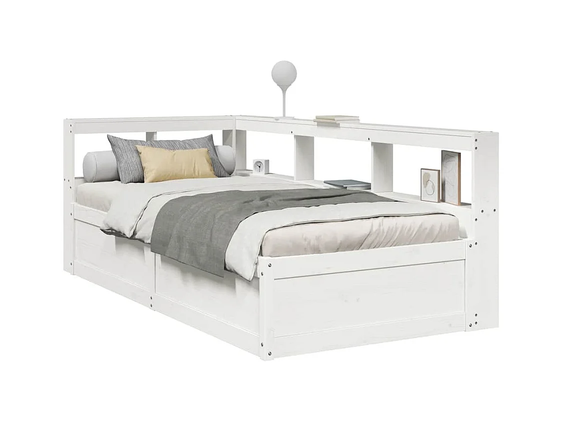 Cama con estantería sin colchón madera maciza blanca 75x190 cm