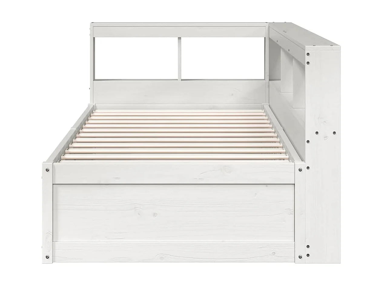 Cama con estantería sin colchón madera maciza blanca 75x190 cm