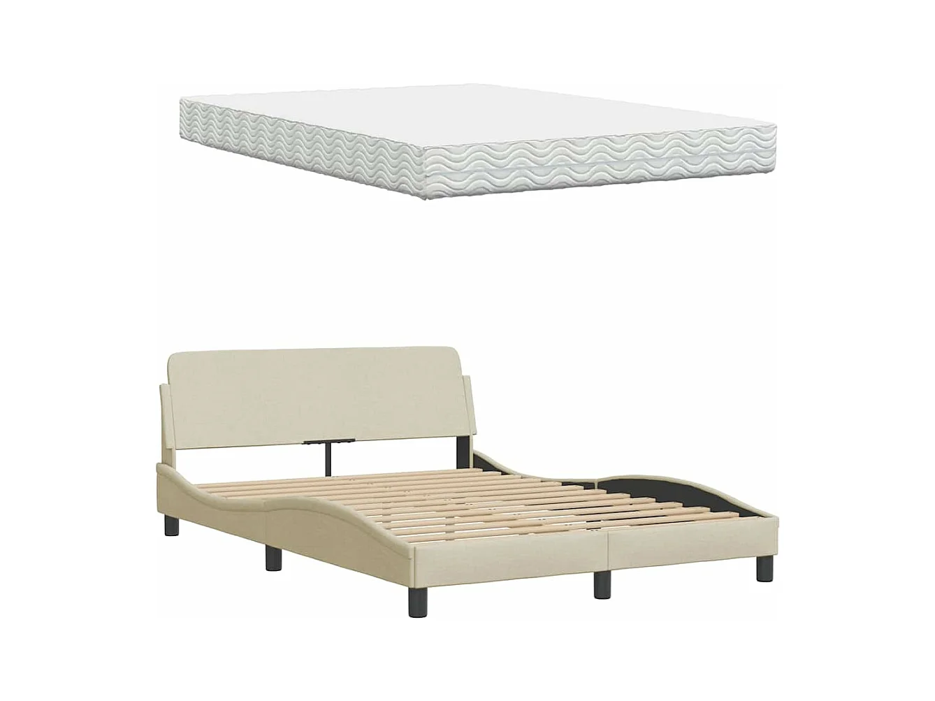 Cama com colchão 120x200 cm tecido cor creme