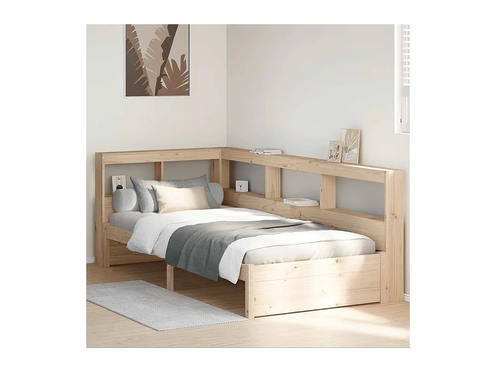 Bed met boekenkast zonder matras massief grenenhout 90x190 cm