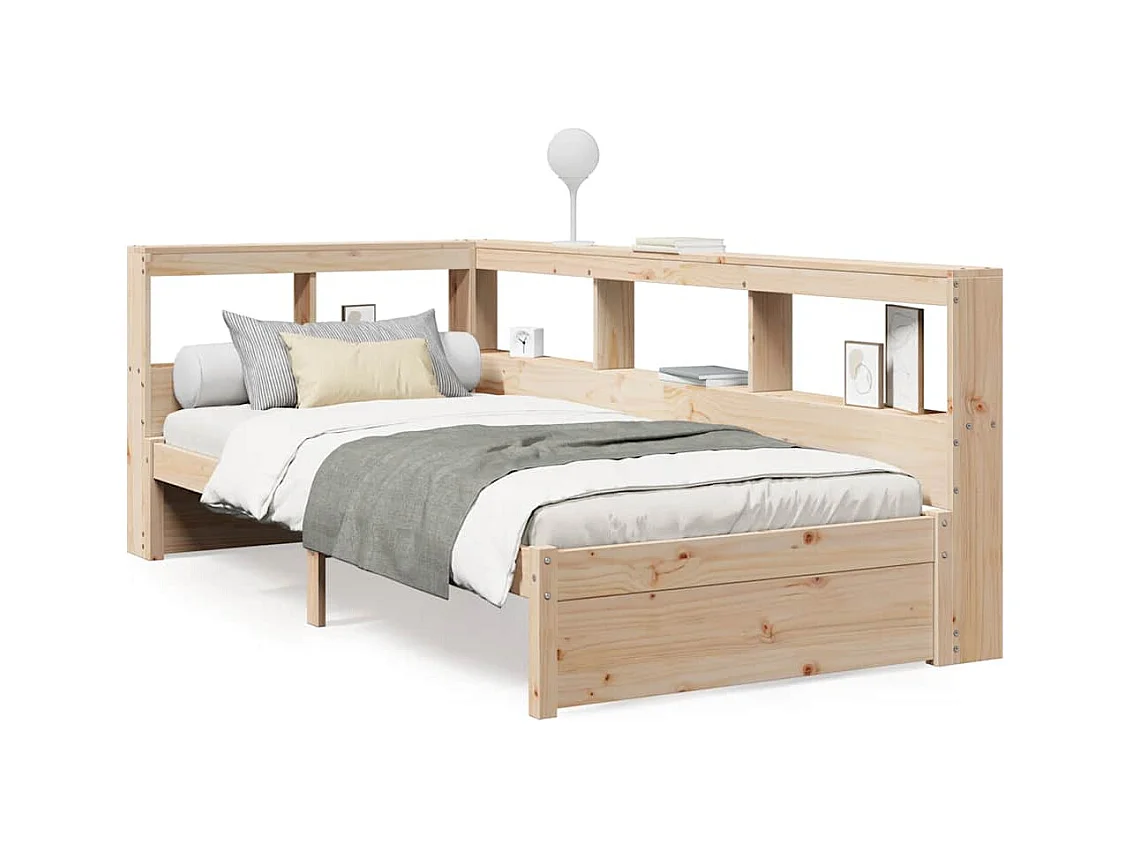Bed met boekenkast zonder matras massief grenenhout 90x190 cm
