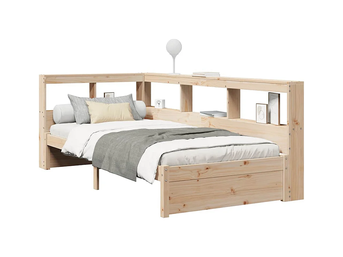 Bed met boekenkast zonder matras massief grenenhout 90x190 cm