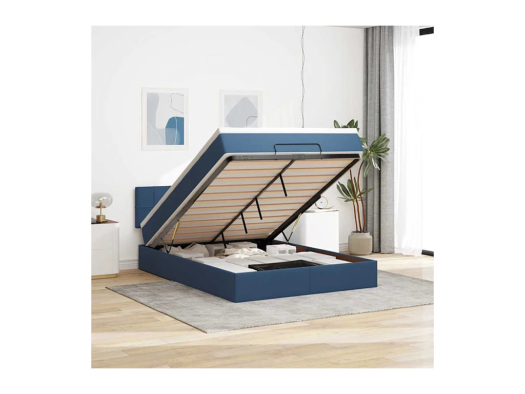 Cama otomana con colchón tela azul 140x190 cm