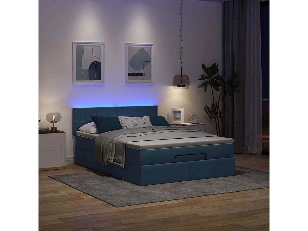 Cama otomana con colchón tela azul 140x190 cm