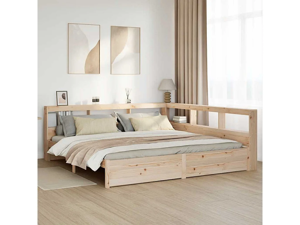 Bed met boekenkast zonder matras massief grenenhout 200x200 cm